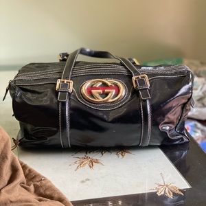 Gucci Black Patent Leather Dialux Britt Tote